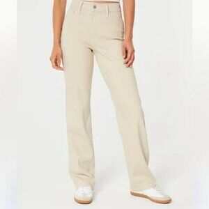 Hollister high rise dad jeans cream light tan vintage strech denim jean pants